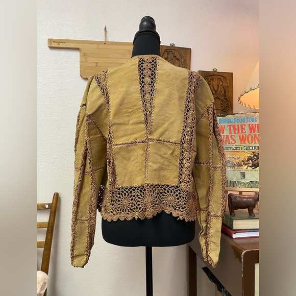 Handmade Tops - Unique OOAK Hippie Patchwork Leather Crochet Crop Jacket Top Blouse Handmade Sz?